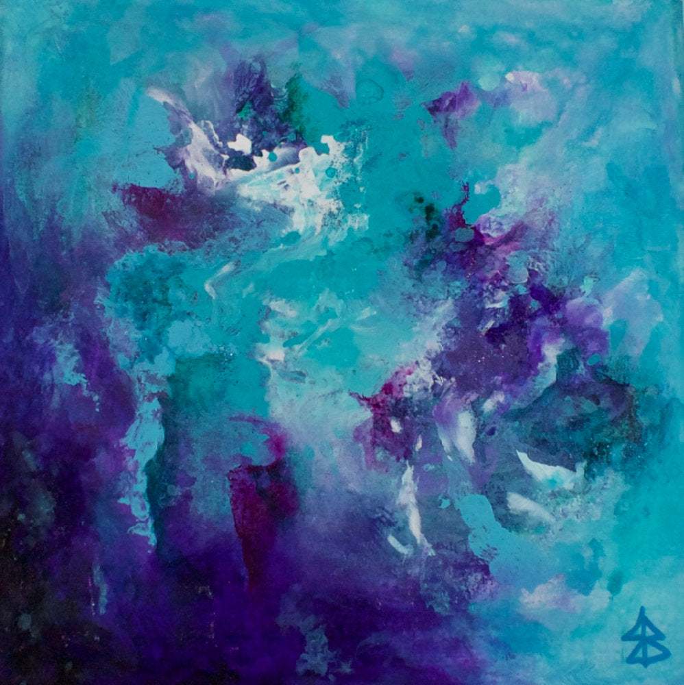 Small Turquoise & Purple Abstract Painting – Jenny Bagwill Art
