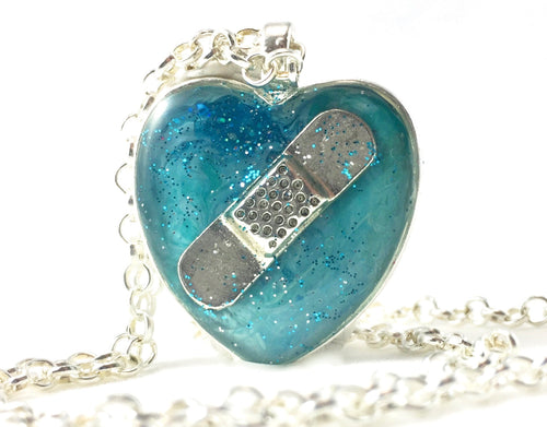 Aqua Bandaid Necklace - Jenny Bagwill Art