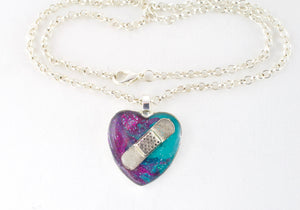 Purple & Teal Bandaid Necklace - Jenny Bagwill Art
