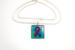 Teal CHD Red & Blue Ribbon Necklace - Jenny Bagwill Art