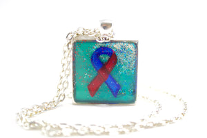 Teal CHD Red & Blue Ribbon Necklace - Jenny Bagwill Art